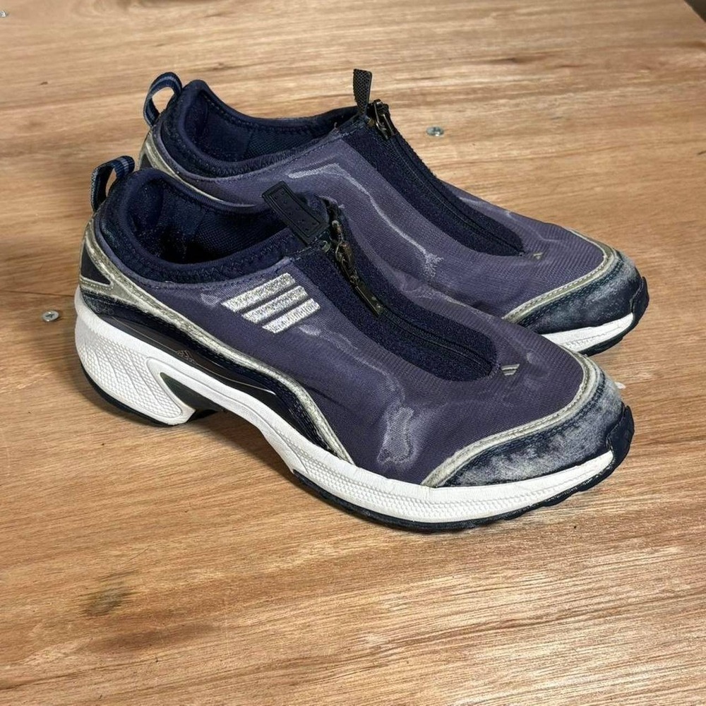Vintage Adidas Zip Up Sneakers Navy Silver Y2K Shroud Athletic Shoes US 8
